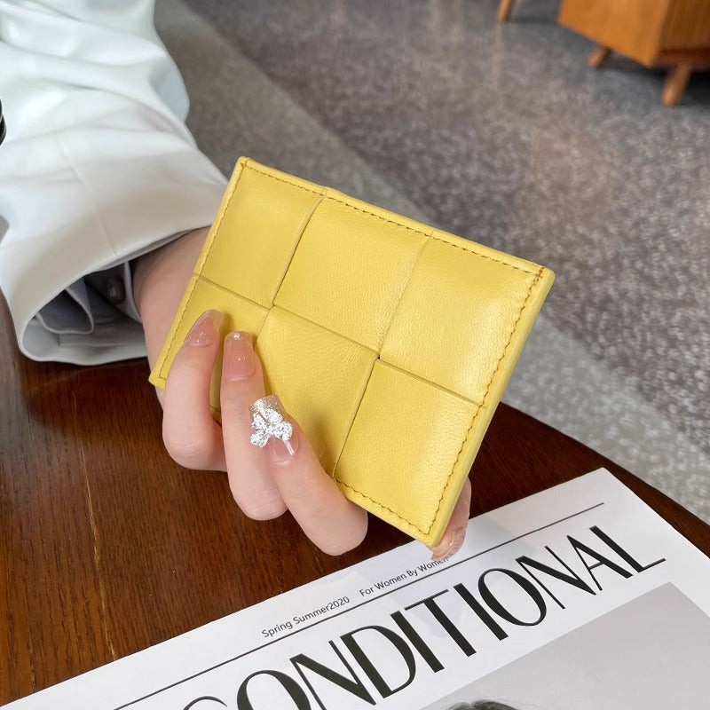 Compact Woven Leather Card Holder with Multiple Card Slots