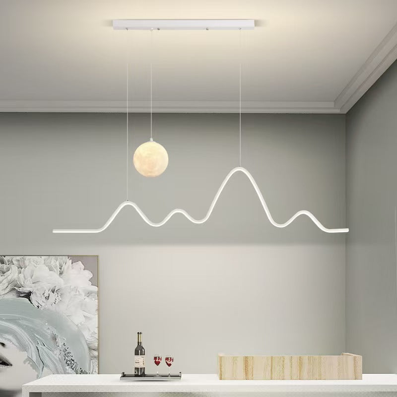 Contemporary Wave LED Pendant Light with Moon Globe Accent | High & Bury