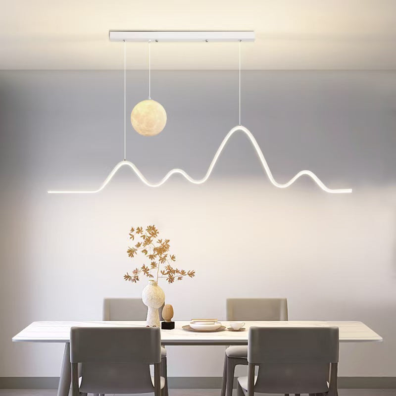 Contemporary Wave LED Pendant Light with Moon Globe Accent | High & Bury