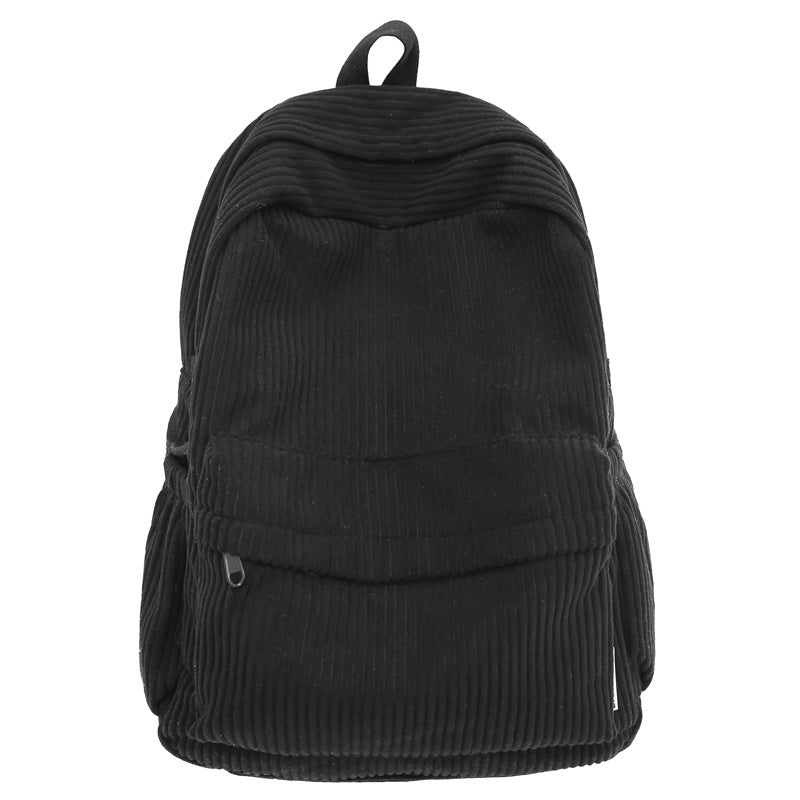 Corduroy Textured School Backpack with Adjustable Padded Straps