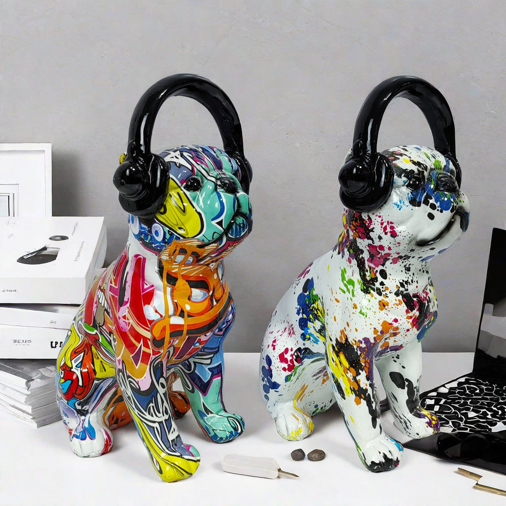 Creative Bulldog Sculpture with Headphones | High & Bury
