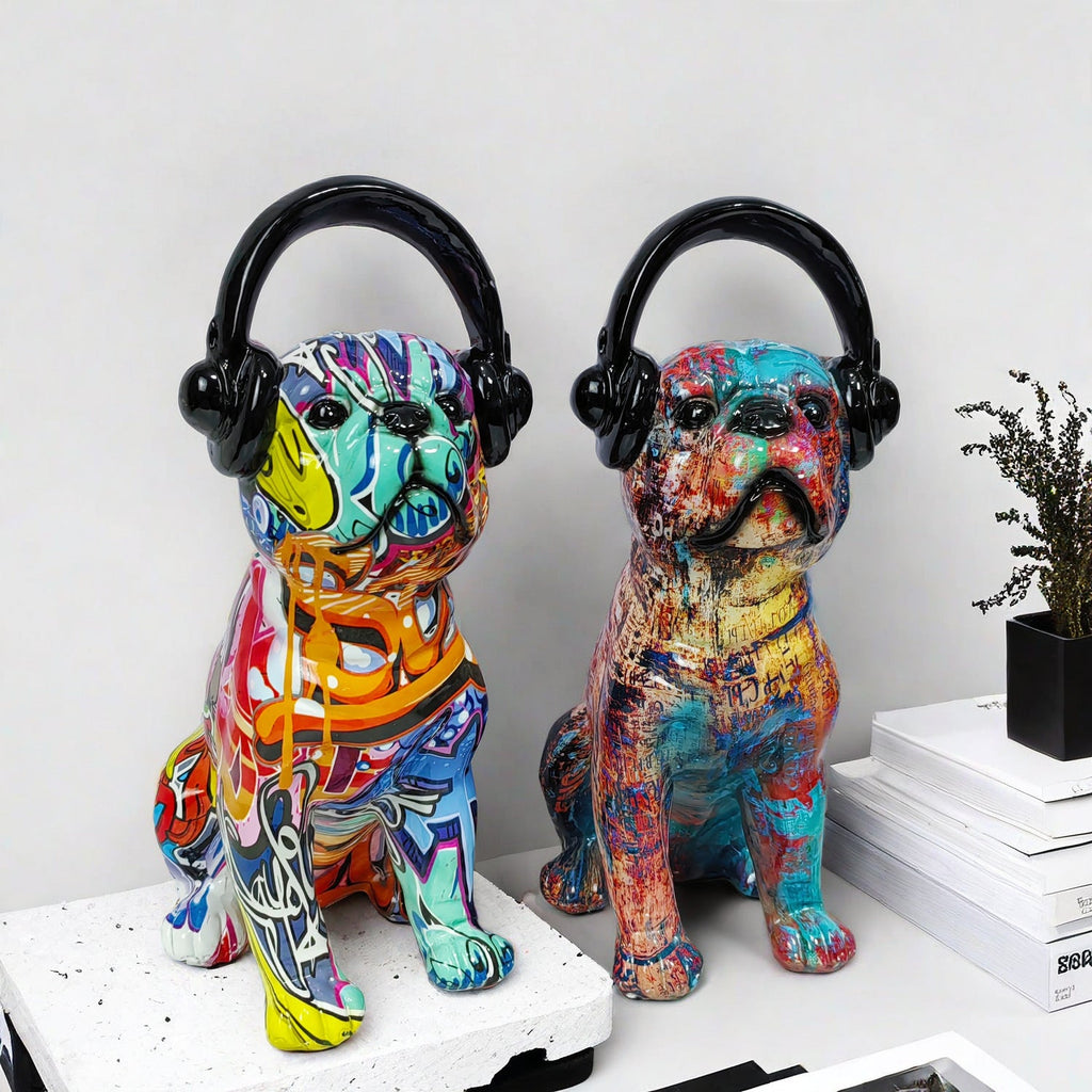 Creative Bulldog Sculpture with Headphones | High & Bury