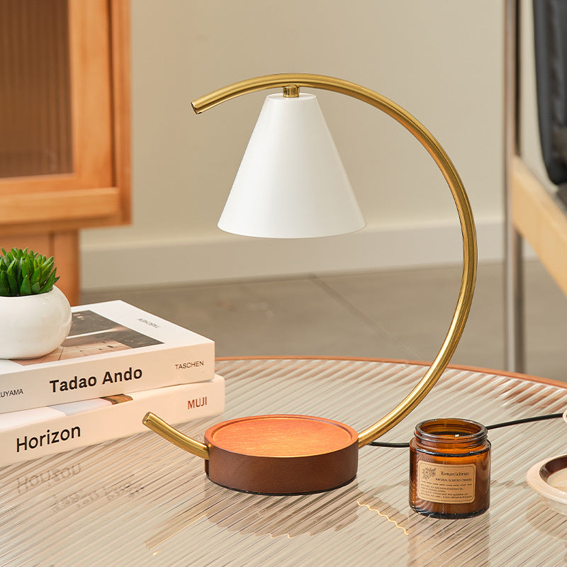 Crescent Arc Table Lamp with Leather Base | High & Bury