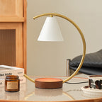 Crescent Arc Table Lamp with Leather Base | High & Bury