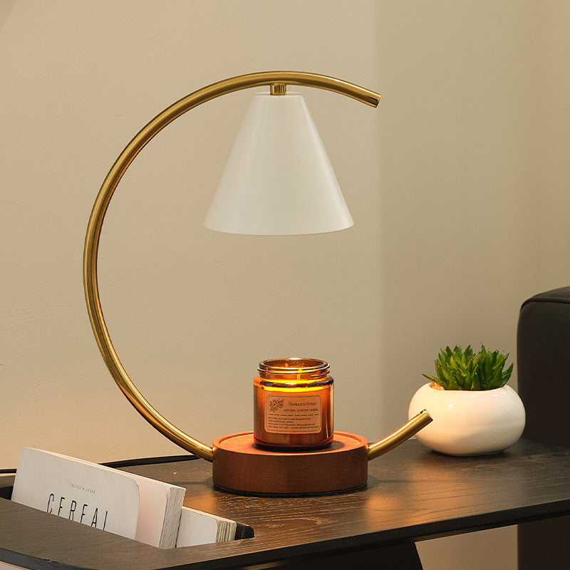 Crescent Arc Table Lamp with Leather Base | High & Bury