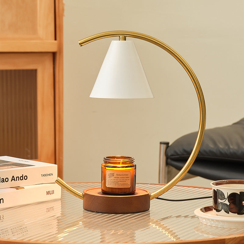 Crescent Arc Table Lamp with Leather Base | High & Bury