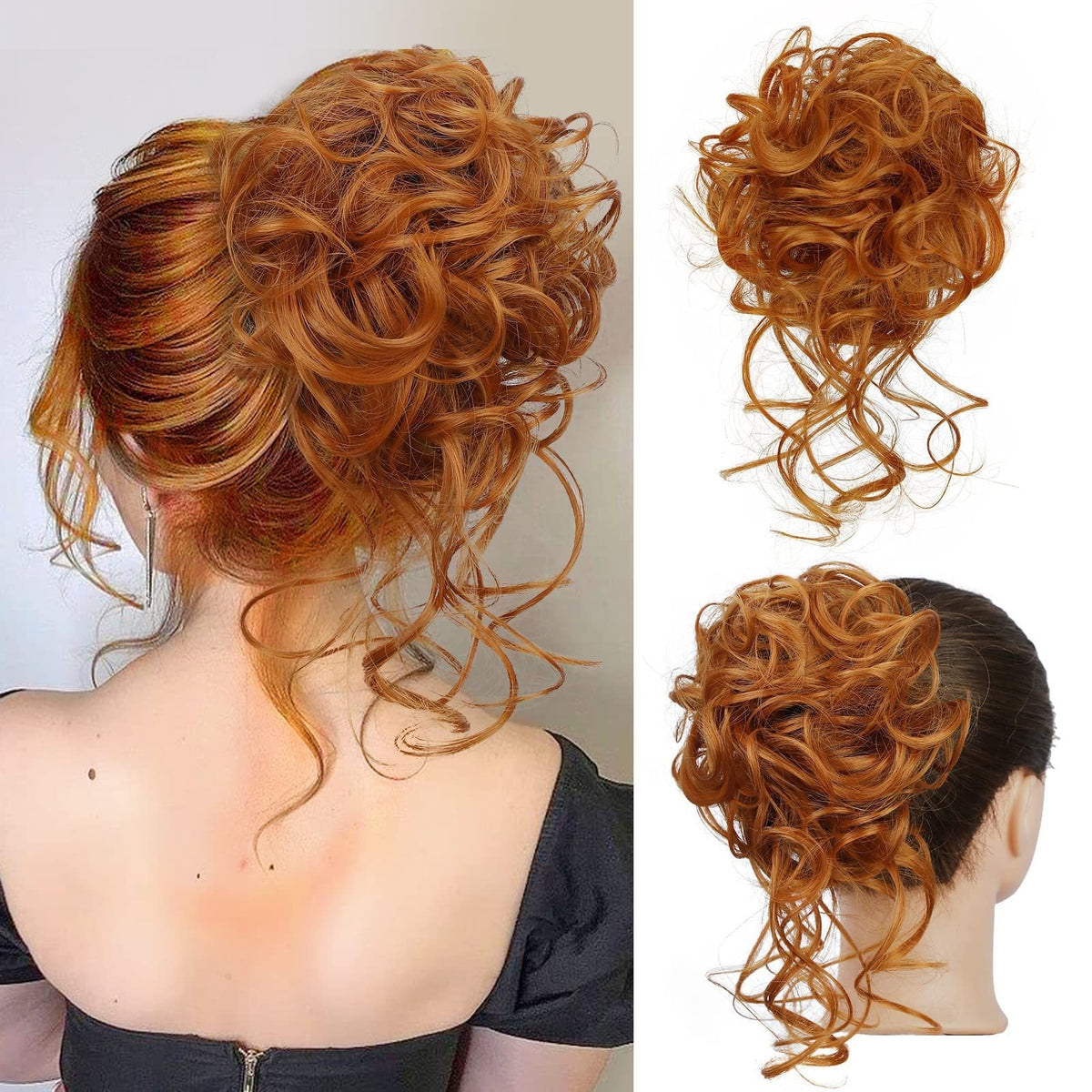Curly Bun Hair Scrunchie for Messy Buns and Updos, 25 cm × 15 cm, view 11
