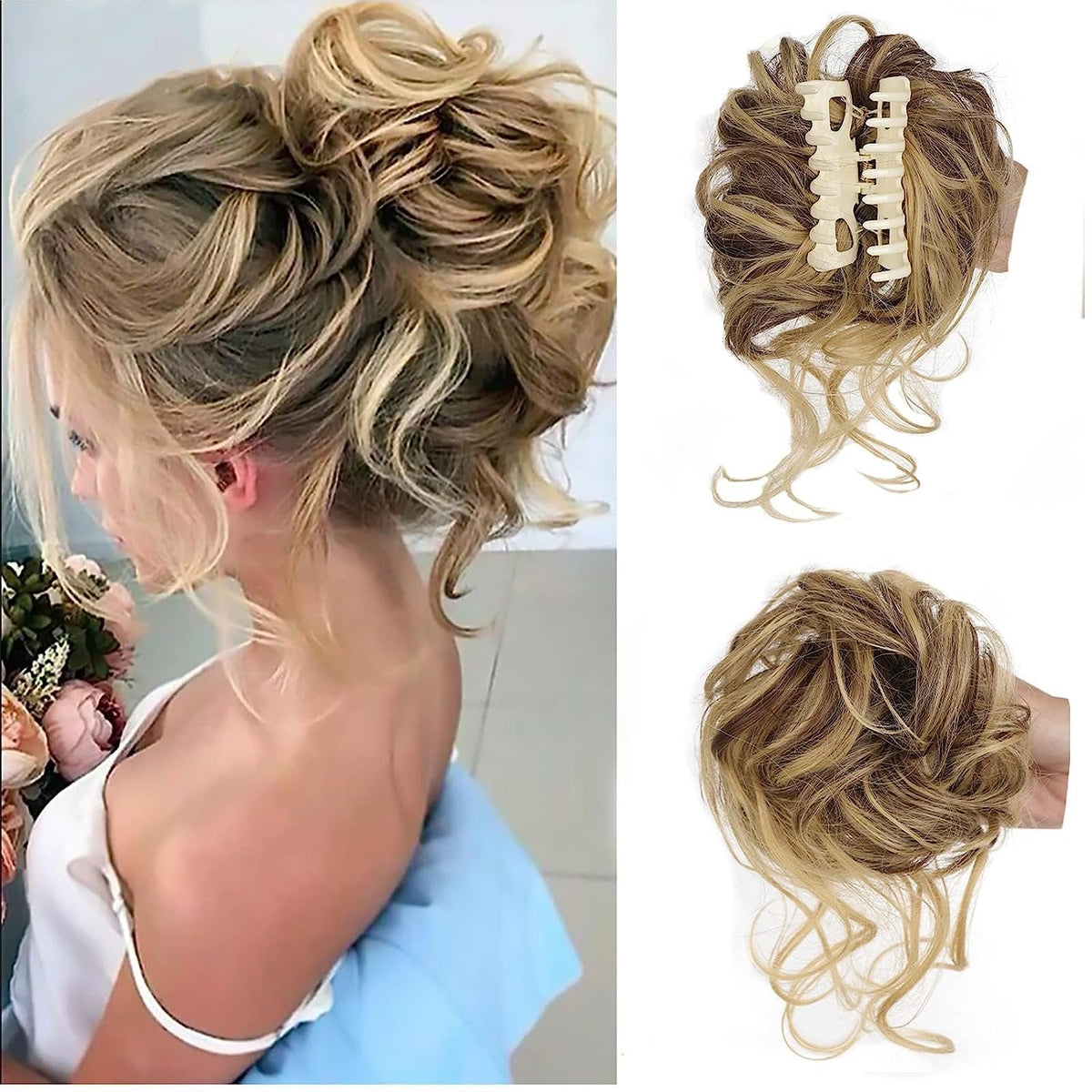 Curly Bun Hair Scrunchie for Messy Buns and Updos, 25 cm × 15 cm, view 18