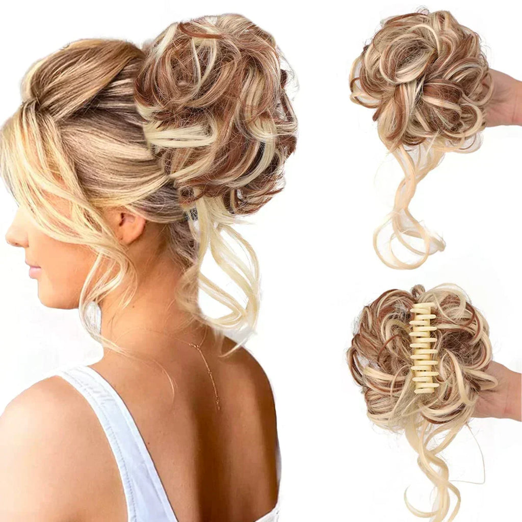 Curly Hair Bun Clip-In Synthetic Hair Piece with Volume for Hair Styling, view 10