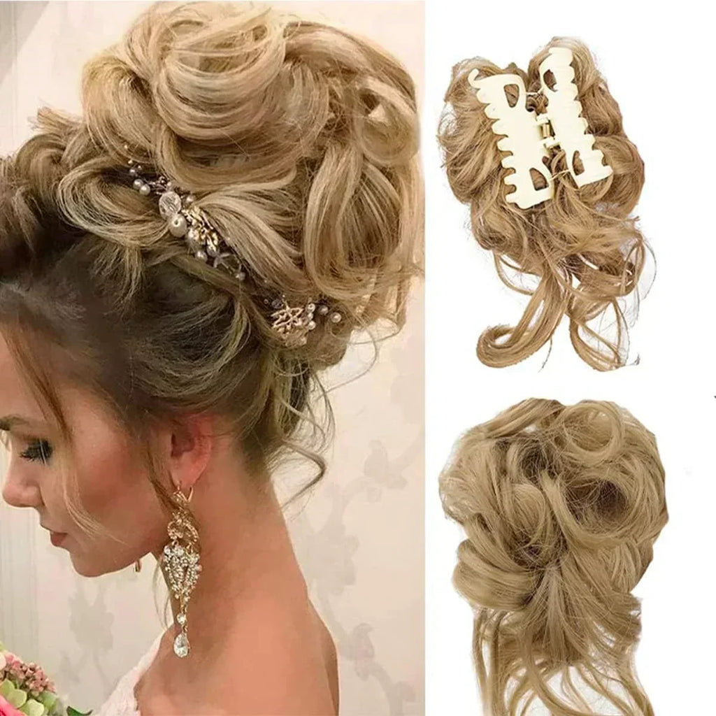 Curly Hair Bun Clip-In Synthetic Hair Piece with Volume for Hair Styling, view 11
