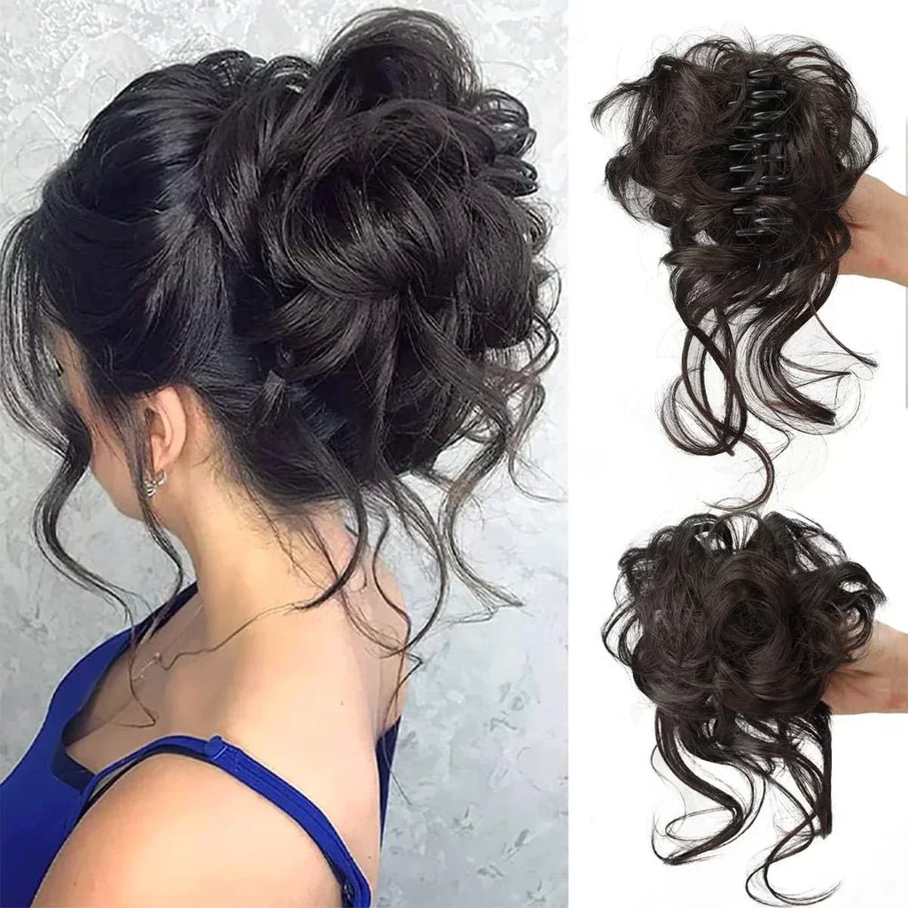 Curly Hair Bun Clip-In Synthetic Hair Piece with Volume for Hair Styling, view 12