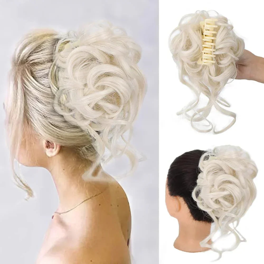 Curly Hair Bun Clip-In Synthetic Hair Piece with Volume for Hair Styling, view 13