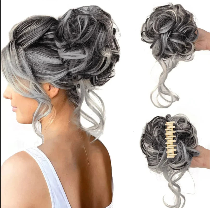 Curly Hair Bun Clip-In Synthetic Hair Piece with Volume for Hair Styling, view 5
