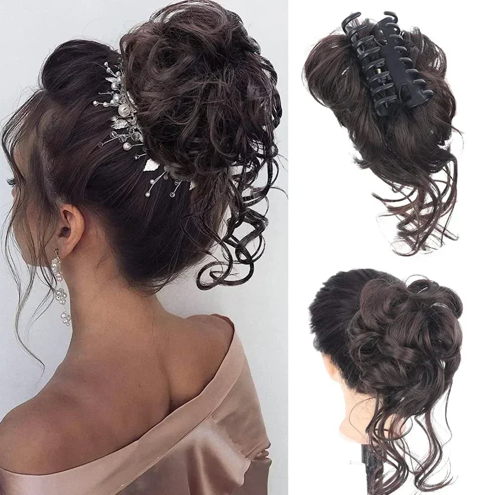 Curly Hair Bun Clip-In Synthetic Hair Piece with Volume for Hair Styling, view 6