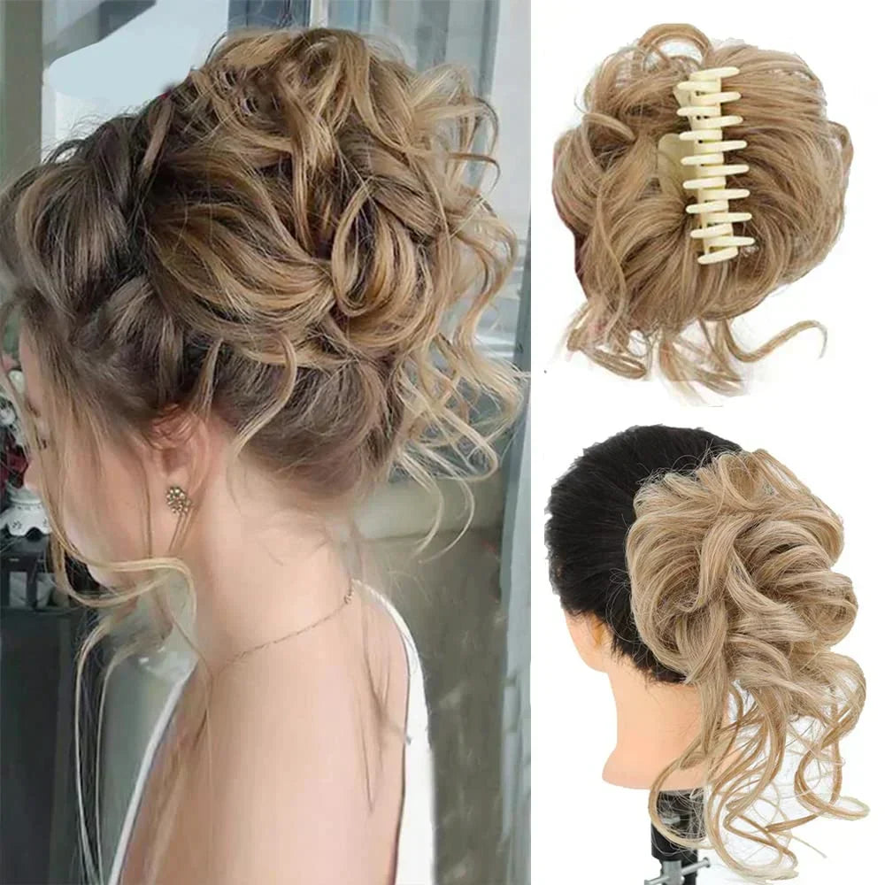 Curly Hair Bun Clip-In Synthetic Hair Piece with Volume for Hair Styling, view 8