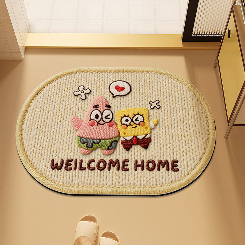 Cute Cartoon Cat-Themed Plush Bath Mat | High & Bury