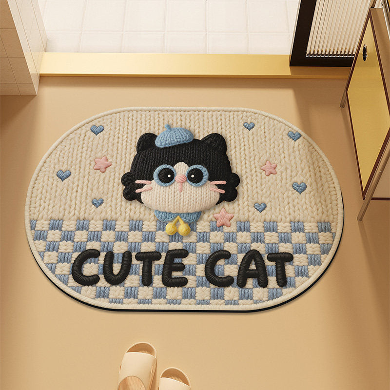 Cute Cartoon Cat-Themed Plush Bath Mat | High & Bury