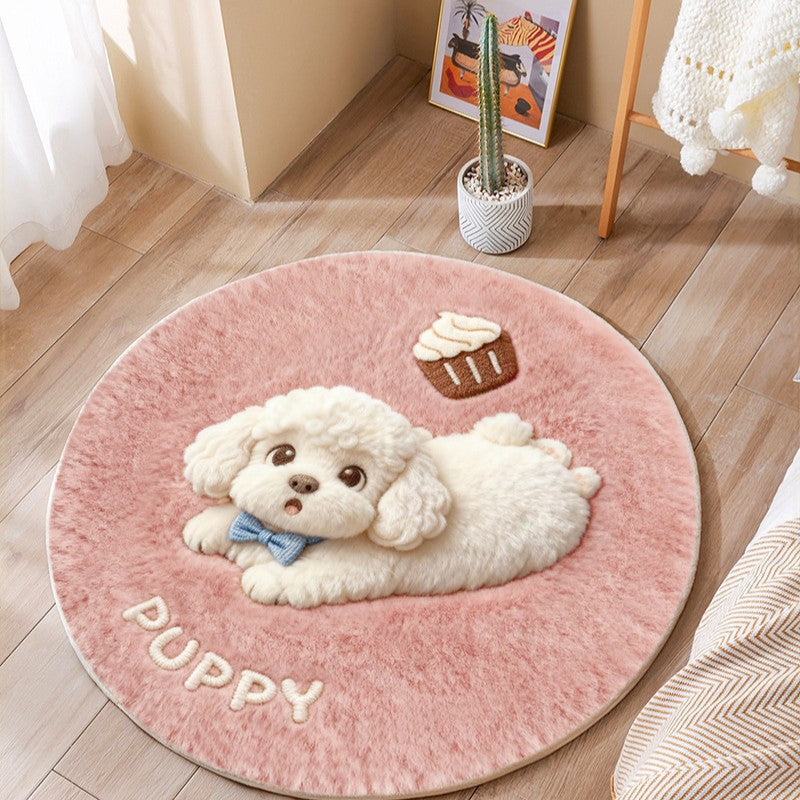 Cute Cat-Themed Plush Round Mat | High & Bury