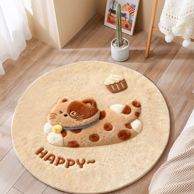 Cute Cat-Themed Plush Round Mat | High & Bury