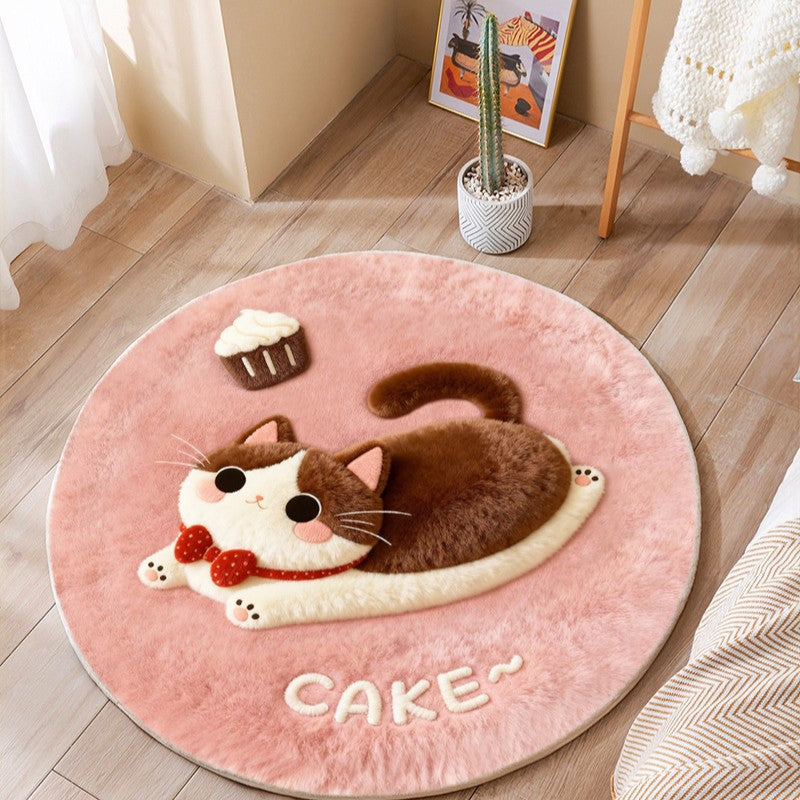Cute Cat-Themed Plush Round Mat | High & Bury
