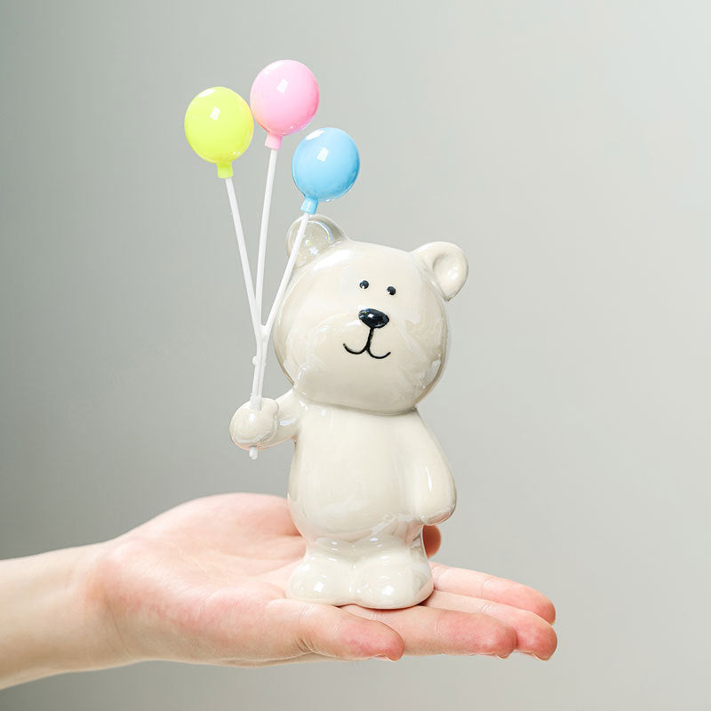 Cute Ceramic Bear Figurine with Balloons | High & Bury