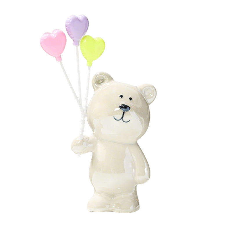 Cute Ceramic Bear Figurine with Balloons | High & Bury