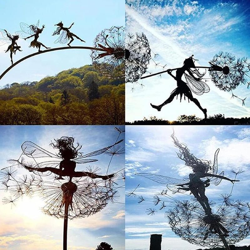 Dancing Fairy Garden Statue with Metal Branches and Polyethylene Figures, view 3