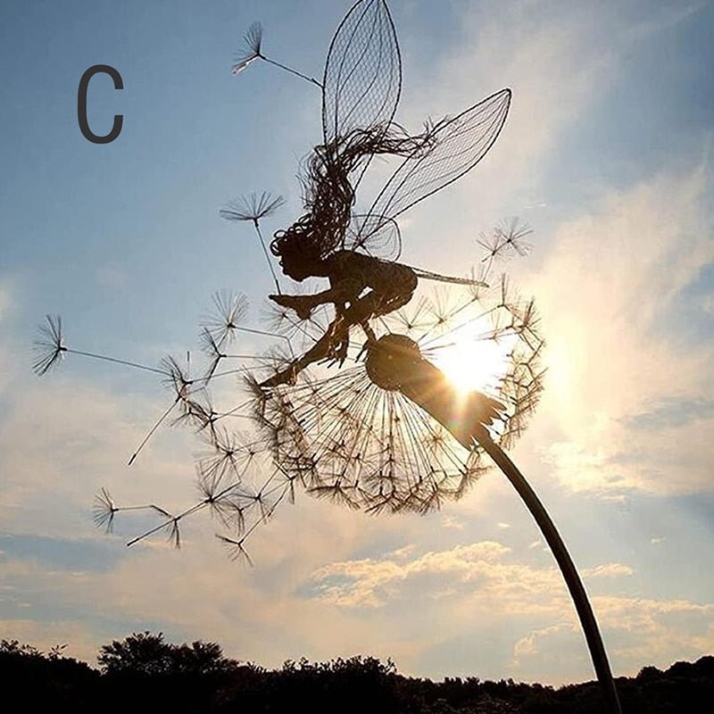 Dancing Fairy Garden Statue with Metal Branches and Polyethylene Figures, view 8