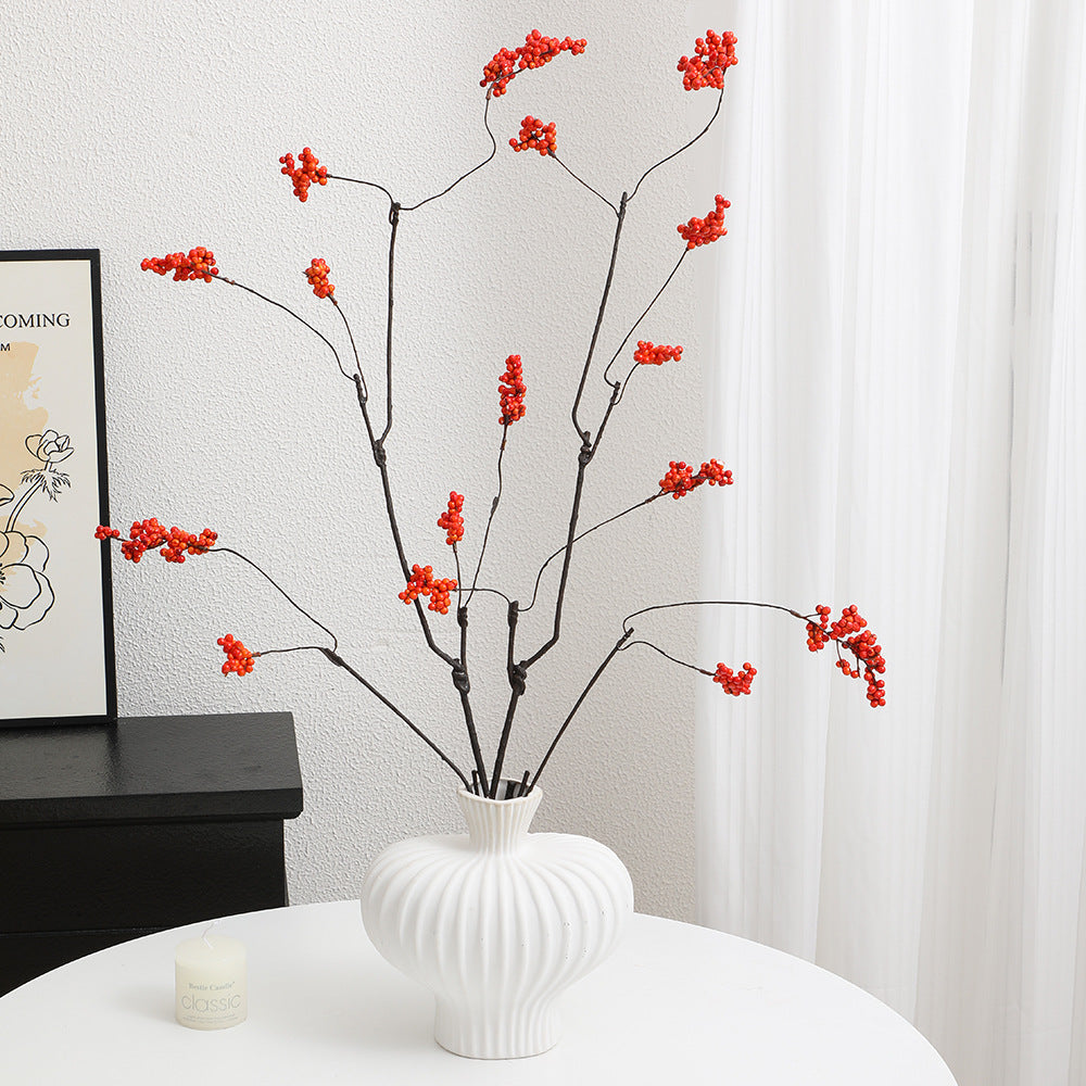 Decorative Artificial Flower Branch with Glowing Red Berries | High & Bury
