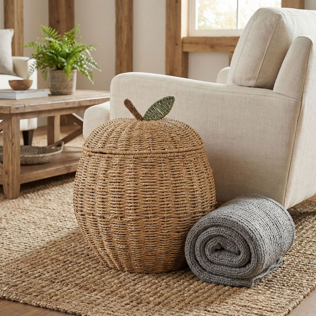 Decorative Basket Woven Natural Fiber Soft Textile | High & Bury