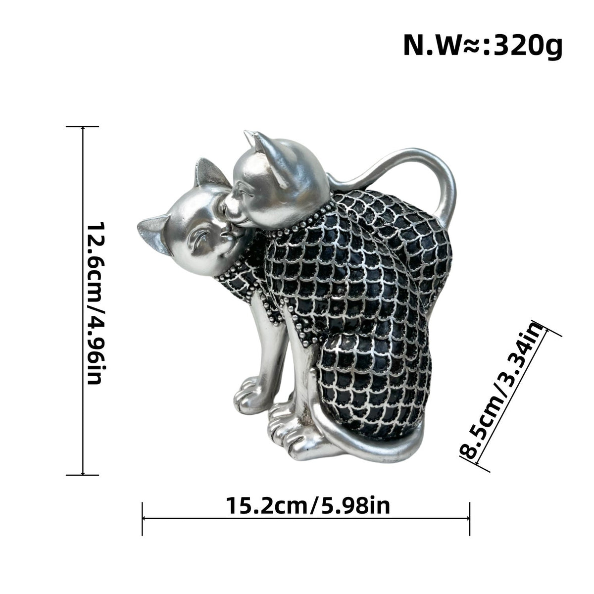 Decorative Cat Figurine Silver Black | High & Bury