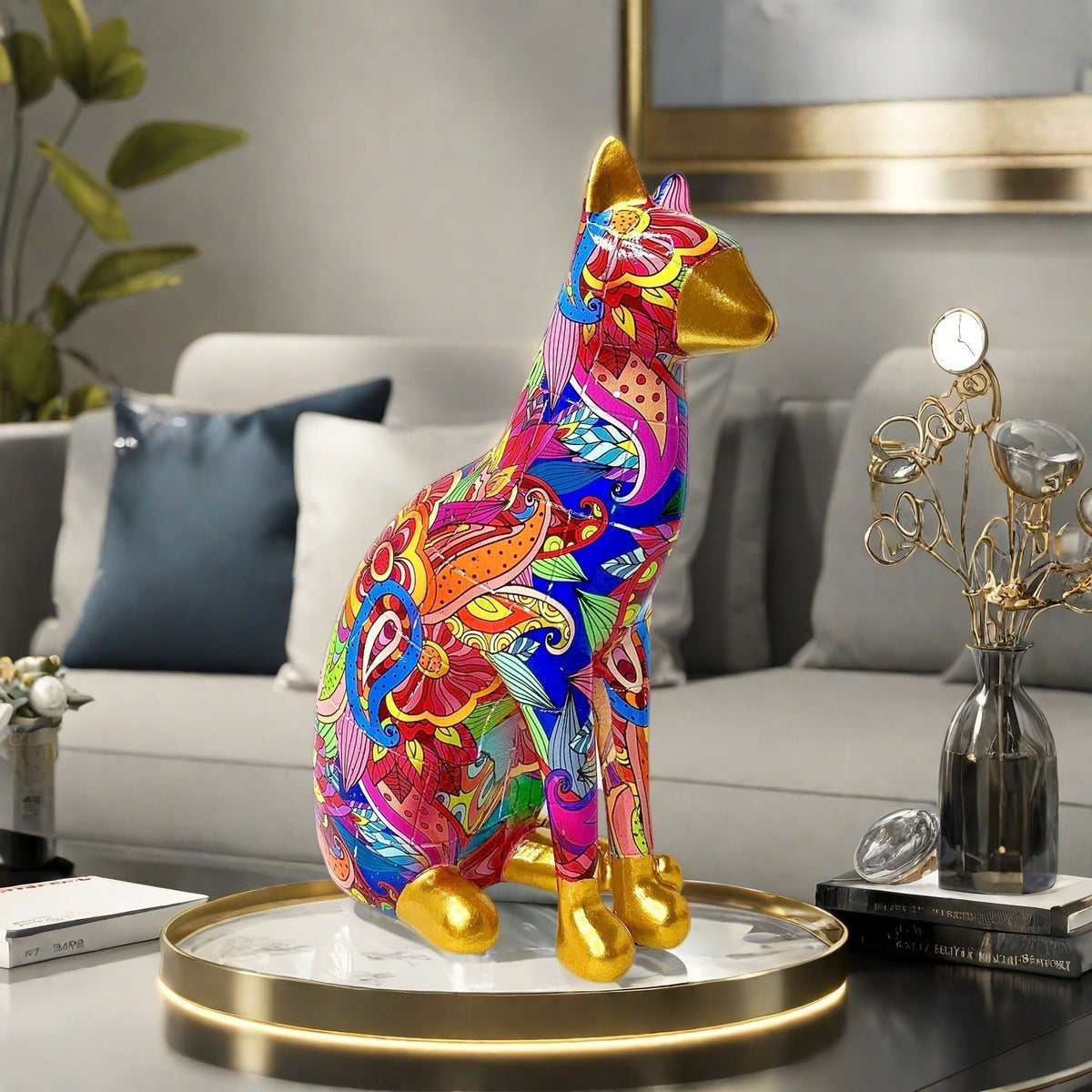 Decorative Cat Statue in Modern Art Style | High & Bury