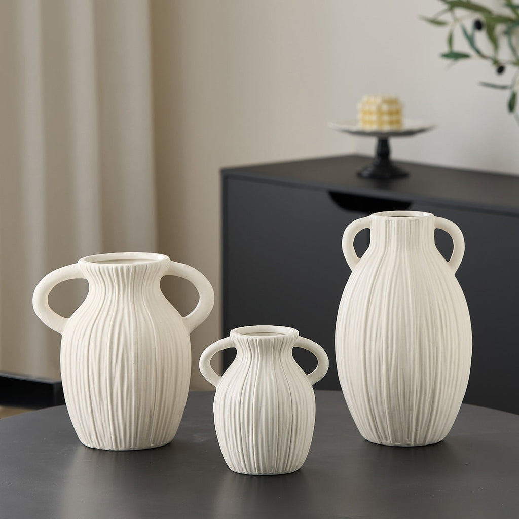 Decorative Ceramic Vase with Artistic Ribbed Pattern | High & Bury