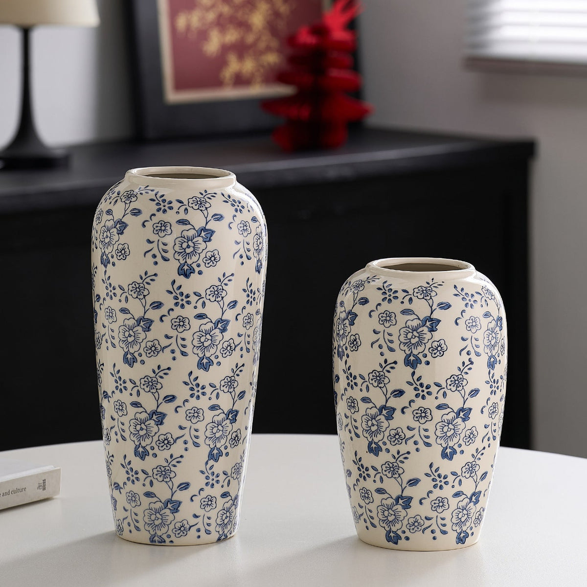 Decorative Ceramic Vase with Floral Pattern | High & Bury
