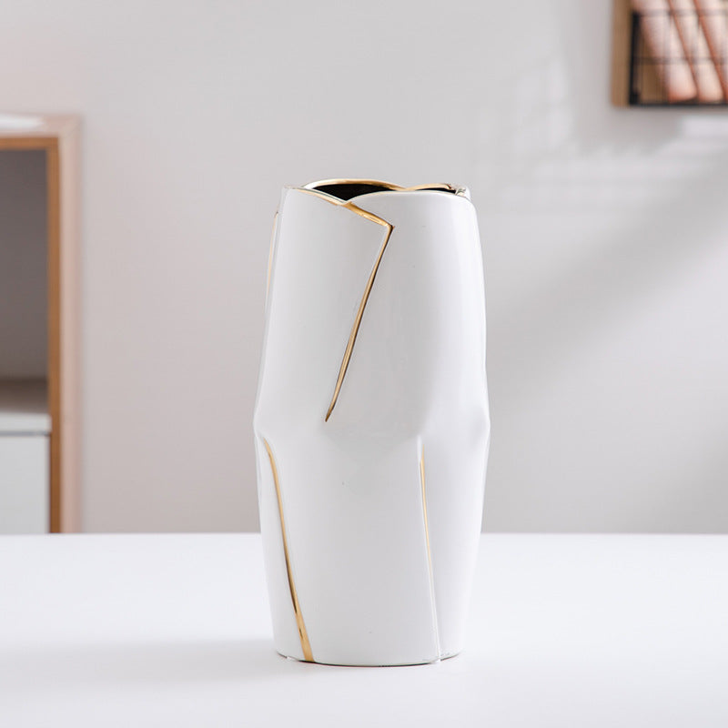 Decorative Ceramic Vase with Golden Accents | High & Bury