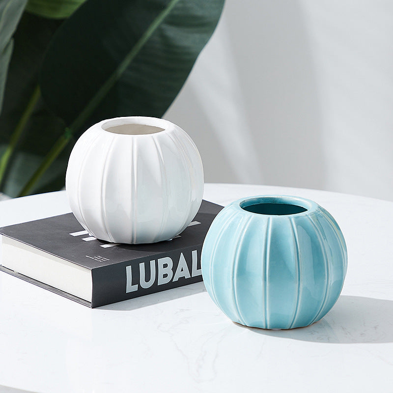 Decorative Ceramic Vase with Modern Ribbed Design | High & Bury