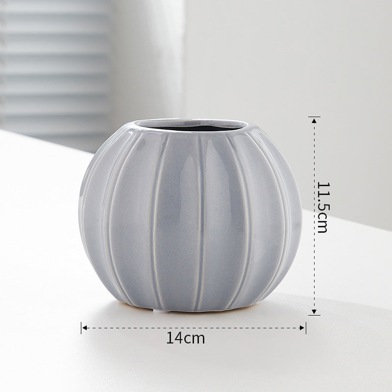 Decorative Ceramic Vase with Modern Ribbed Design | High & Bury
