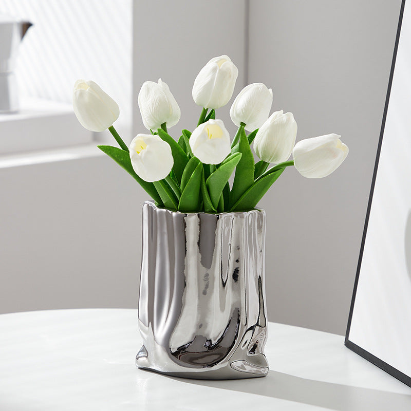 Decorative Flower Pot Silver | High & Bury