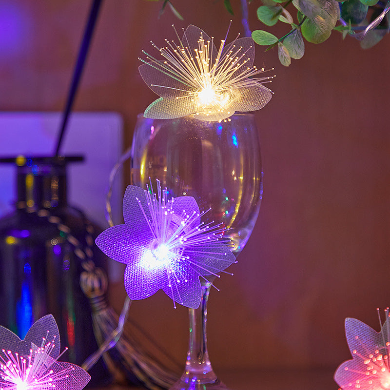 Decorative Flower-Shaped LED Garland with Fiber Optic Glitter for Table and Shelf | High & Bury