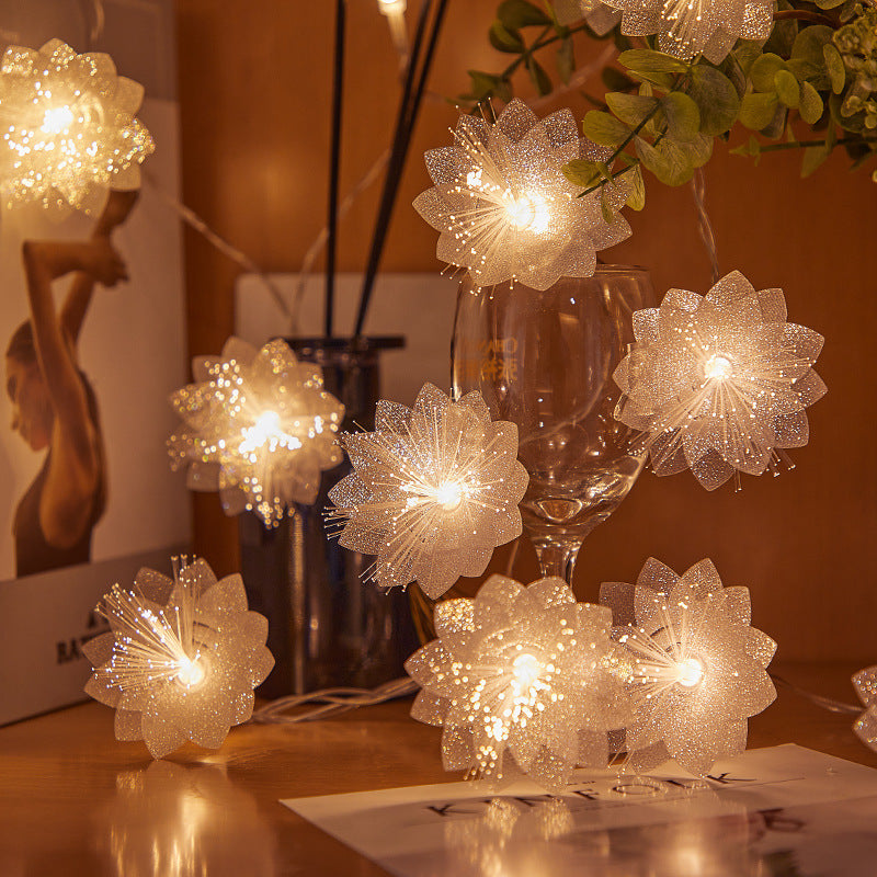 Decorative Flower-Shaped LED Garland with Fiber Optic Glitter for Table and Shelf | High & Bury