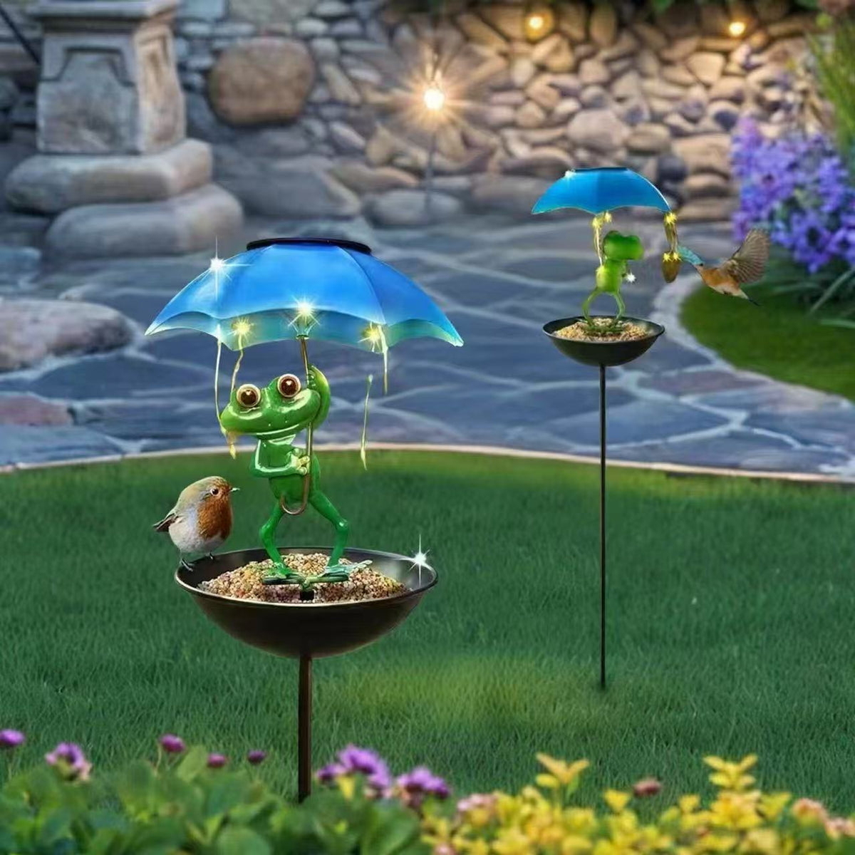 Decorative Garden Birdhouse Stake with Protective Umbrella and Playful Frog Decoration | High & Bury