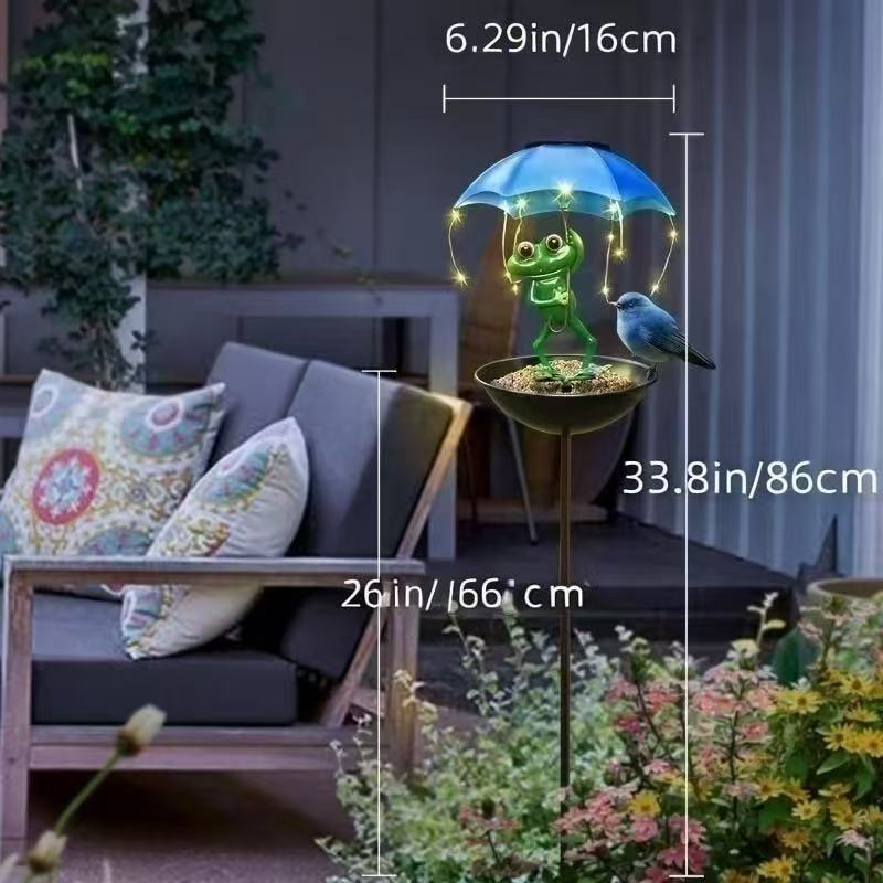 Decorative Garden Birdhouse Stake with Protective Umbrella and Playful Frog Decoration | High & Bury
