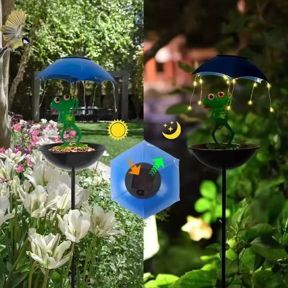 Decorative Garden Birdhouse Stake with Protective Umbrella and Playful Frog Decoration | High & Bury