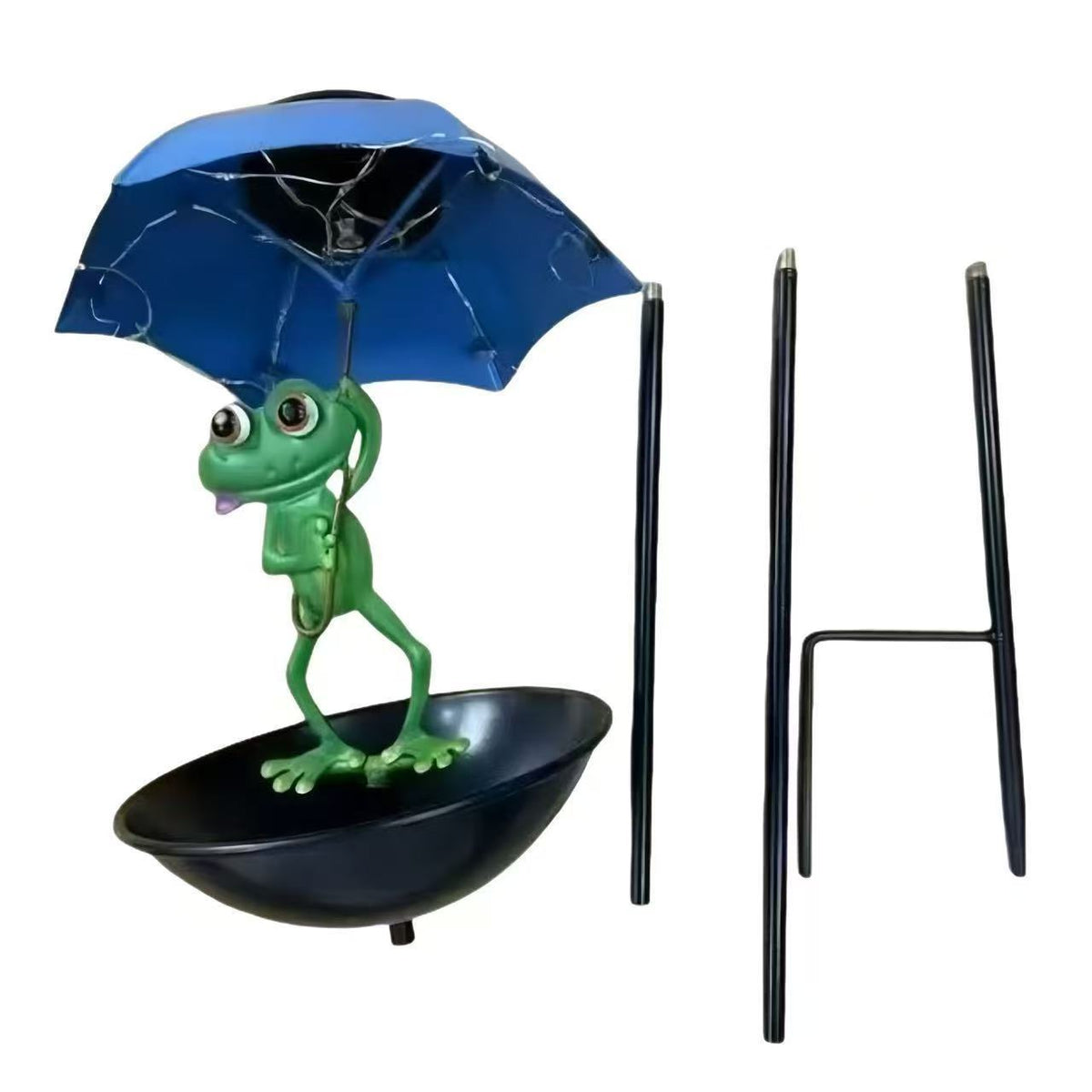 Decorative Garden Birdhouse Stake with Protective Umbrella and Playful Frog Decoration | High & Bury