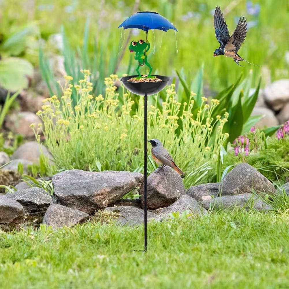 Decorative Garden Birdhouse Stake with Protective Umbrella and Playful Frog Decoration | High & Bury