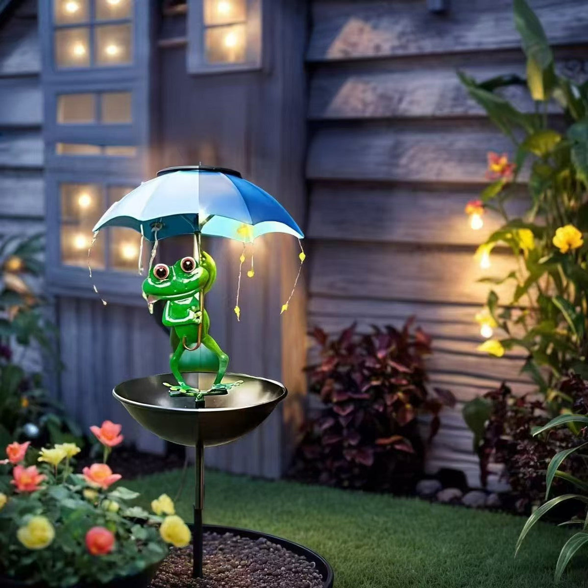 Decorative Garden Birdhouse Stake with Protective Umbrella and Playful Frog Decoration | High & Bury