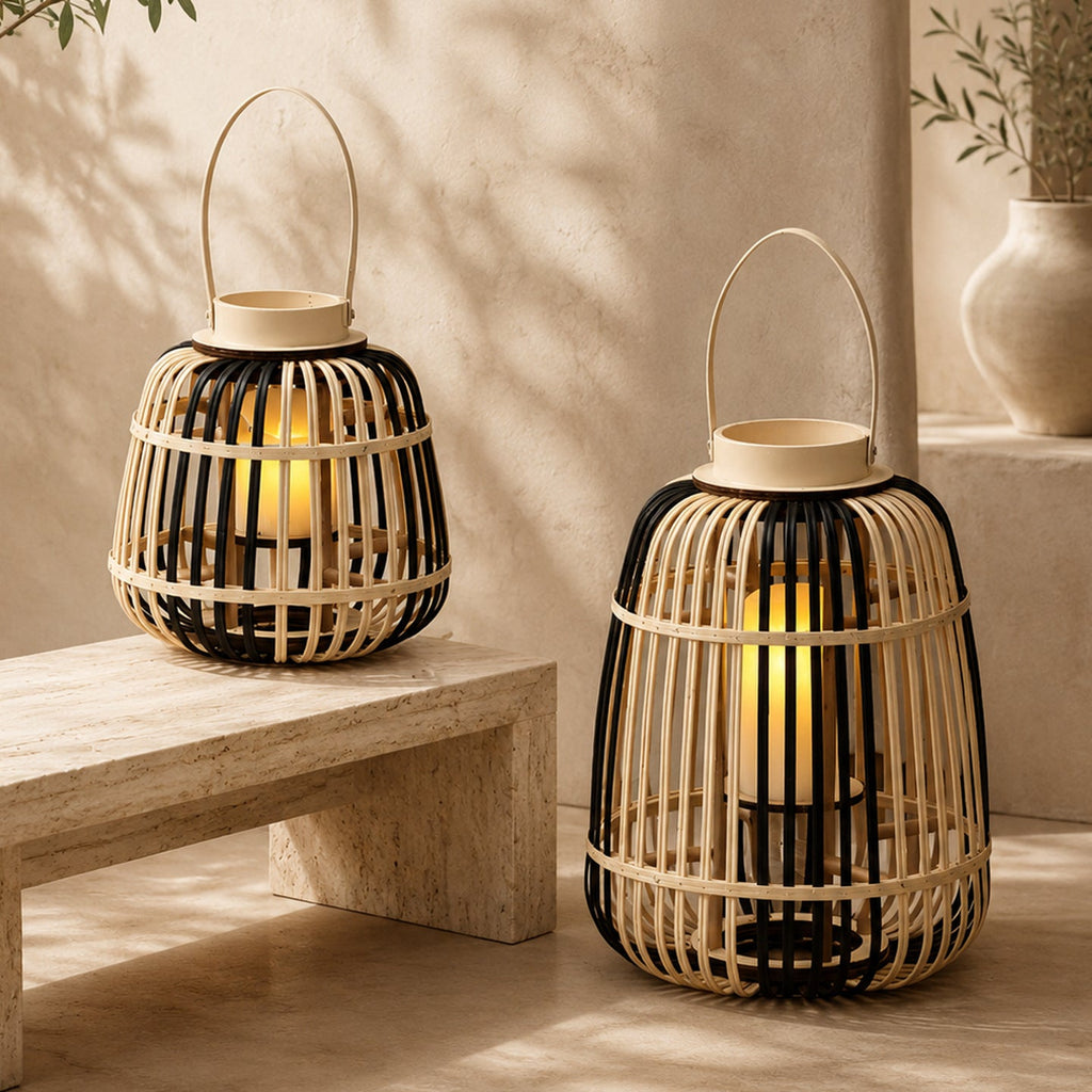 Decorative Lantern Bamboo LED Illuminated | High & Bury
