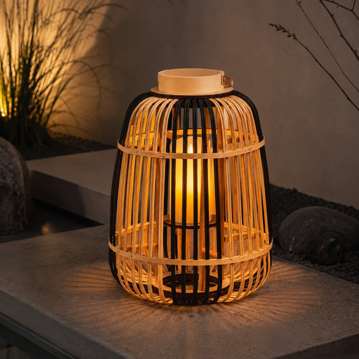 Decorative Lantern Bamboo LED Illuminated | High & Bury