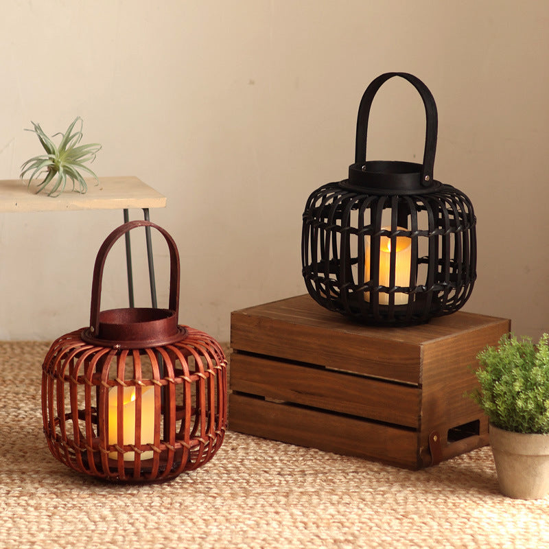 Decorative Lantern Woven Natural Fiber Metal | High & Bury