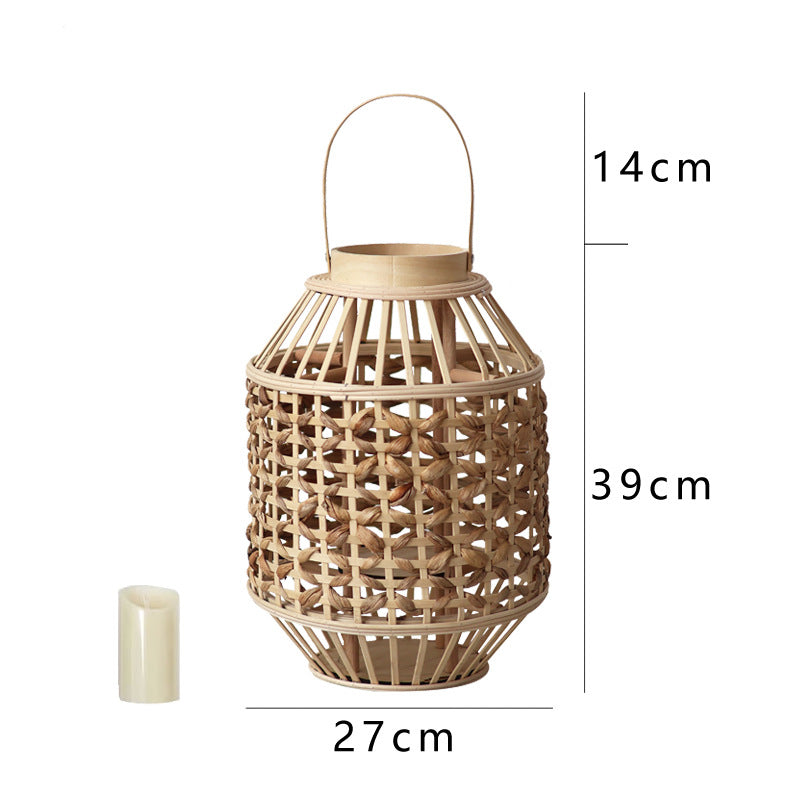 Decorative Lantern Woven Natural Fiber Wood | High & Bury